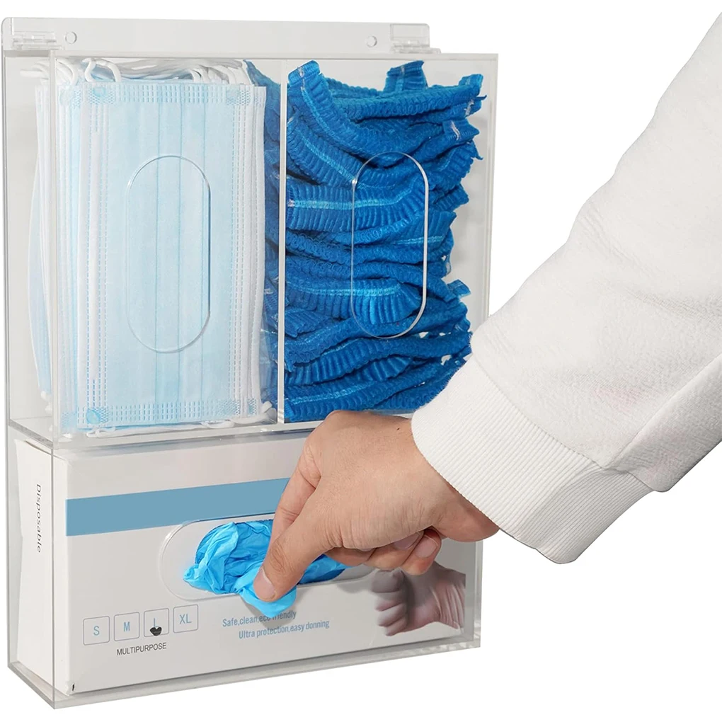 Face Mask Storage Box - حامل قفازات أكريليك شفاف بثلاثة أقسام،